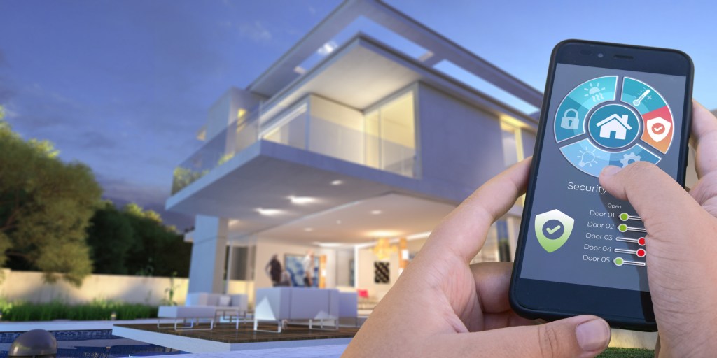 Smart Home modern home controlled by a smart phone device 